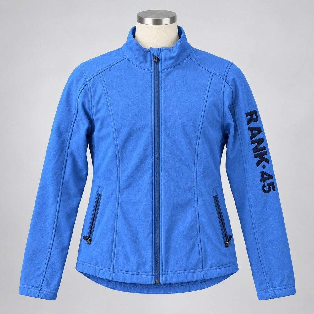 Rank 45 Women's Full Zip Softshell Jacket Blue Fleece Lined Equestrian Size M